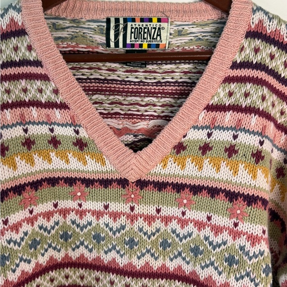 Vintage Forenza Women’s Cottagecore Colorful Knit Spring 90s V-Neck Sweater - Picture 3 of 7